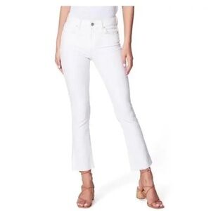 PAIGE Women's Crop Flare White Jeans Raw Hem Size 26